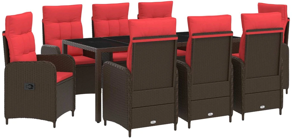 Lauko valgomojo komplektas 9 vnt. Brown and Raudona