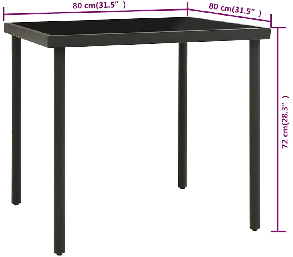 Lauko valgomojo stalas, antracito, 80x80x72cm, stiklas/plienas