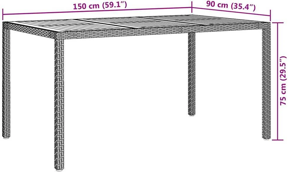 Sodo stalas Pilka 150 x 90 x 75 cm poliratanas