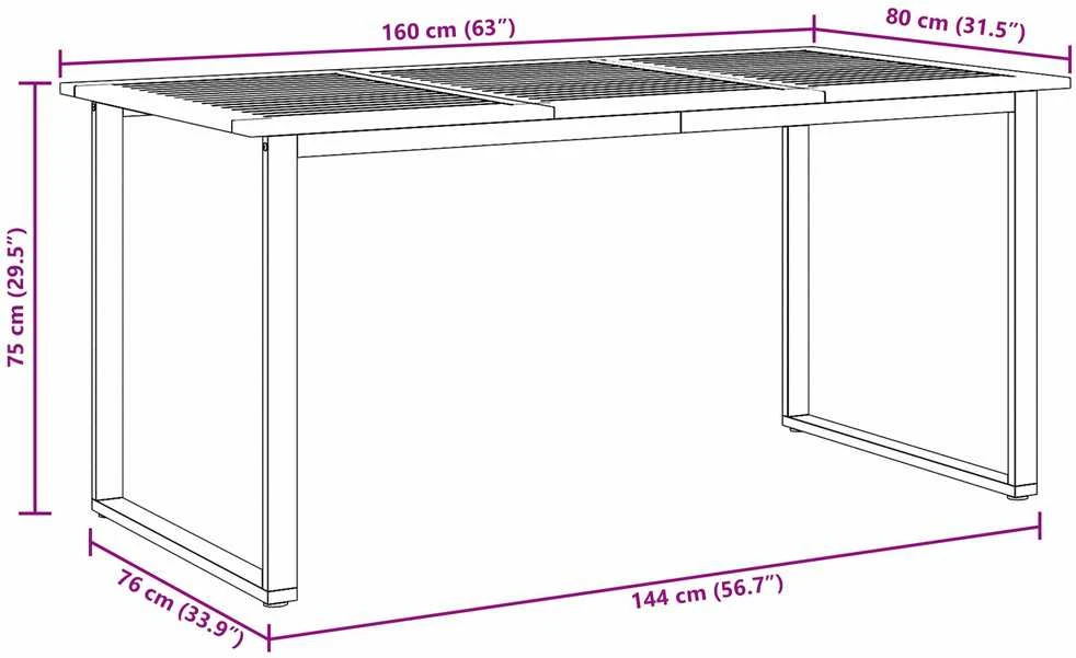 Sodo stalas Pilka 160 x 80 x 75 cm Kietos akacijos mediena