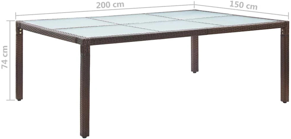 Lauko valgomojo stalas, rudas, 200x150x74cm, poliratanas