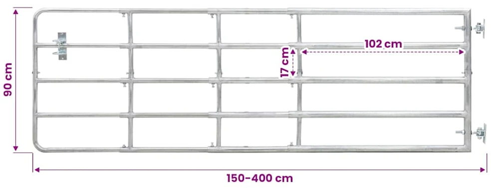 Lauko vartai, 5 skersiniai, sidabrinės spalvos, (150-400)x90cm