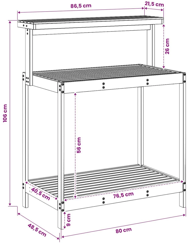 Lauko vazonų stalas 86,5 x 48,5 x 106 cm Natūrali