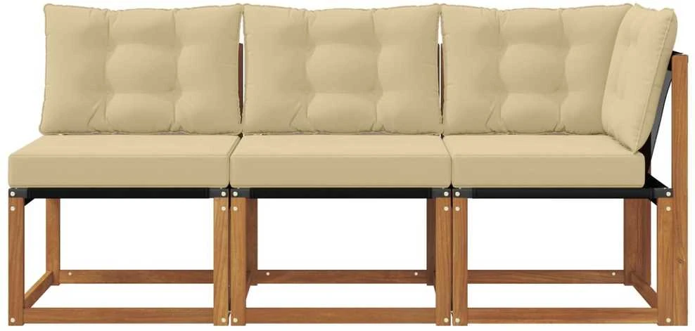 3 vnt. Lauko vidurinė ir kampinė sofa Natūrali