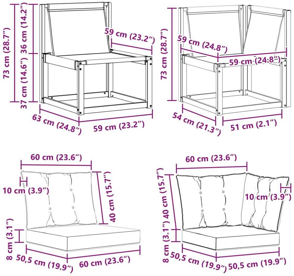 3 vnt. Lauko vidurinė ir kampinė sofa Natūrali