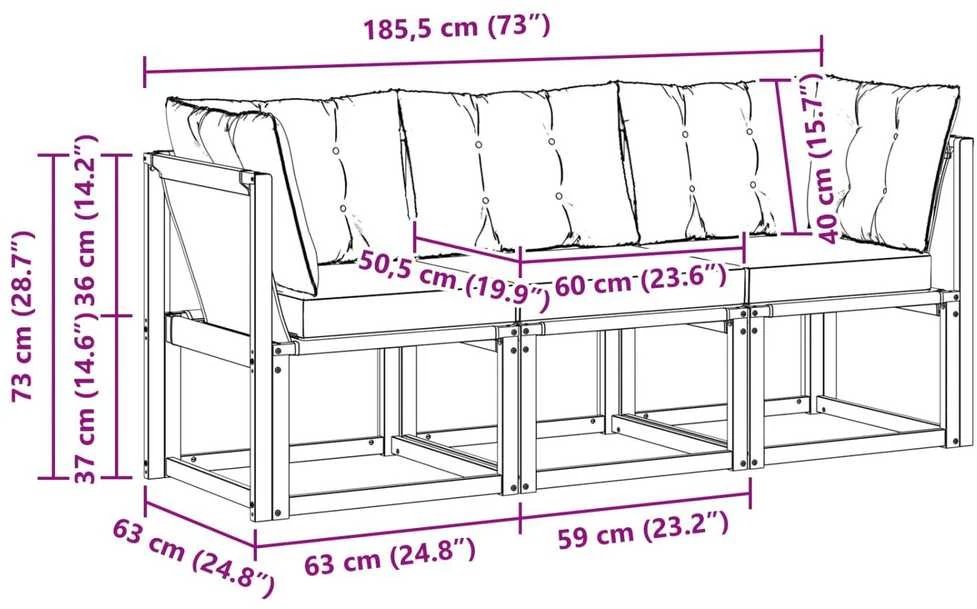 3 vnt. Lauko vidurinė ir kampinė sofa Natūrali