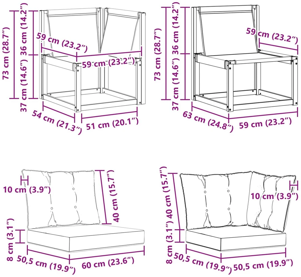 3 vnt. Lauko vidurinė ir kampinė sofa Balta
