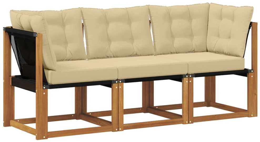 3 vnt. Lauko vidurinė ir kampinė sofa Natūrali