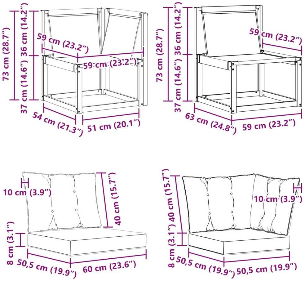 3 vnt. Lauko vidurinė ir kampinė sofa Natūrali