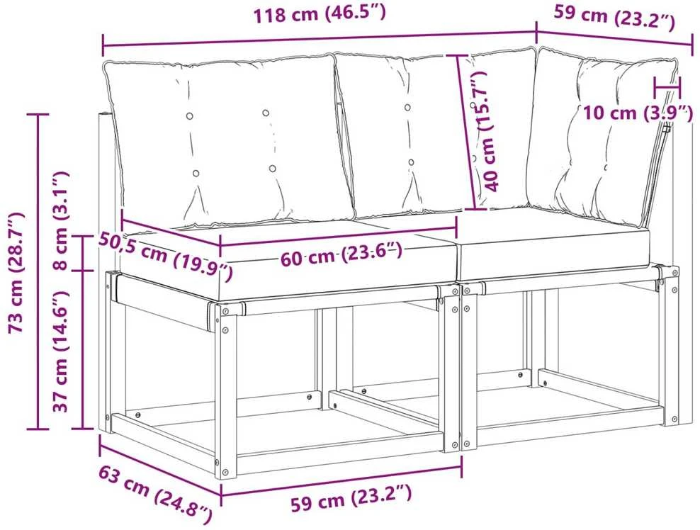 2 vnt. Lauko vidurinė ir kampinė sofa Natūrali