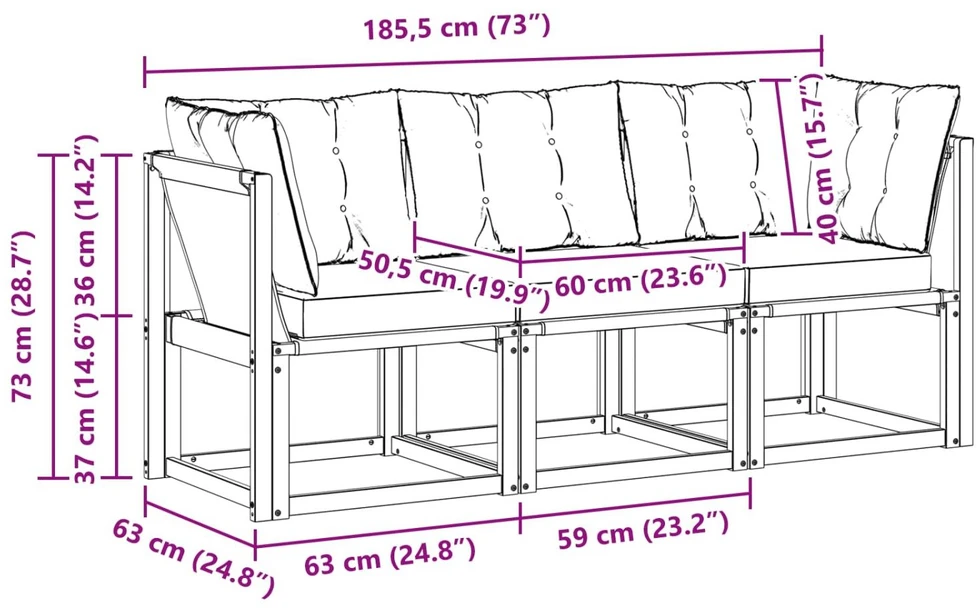 3 vnt. Lauko vidurinė ir kampinė sofa Balta