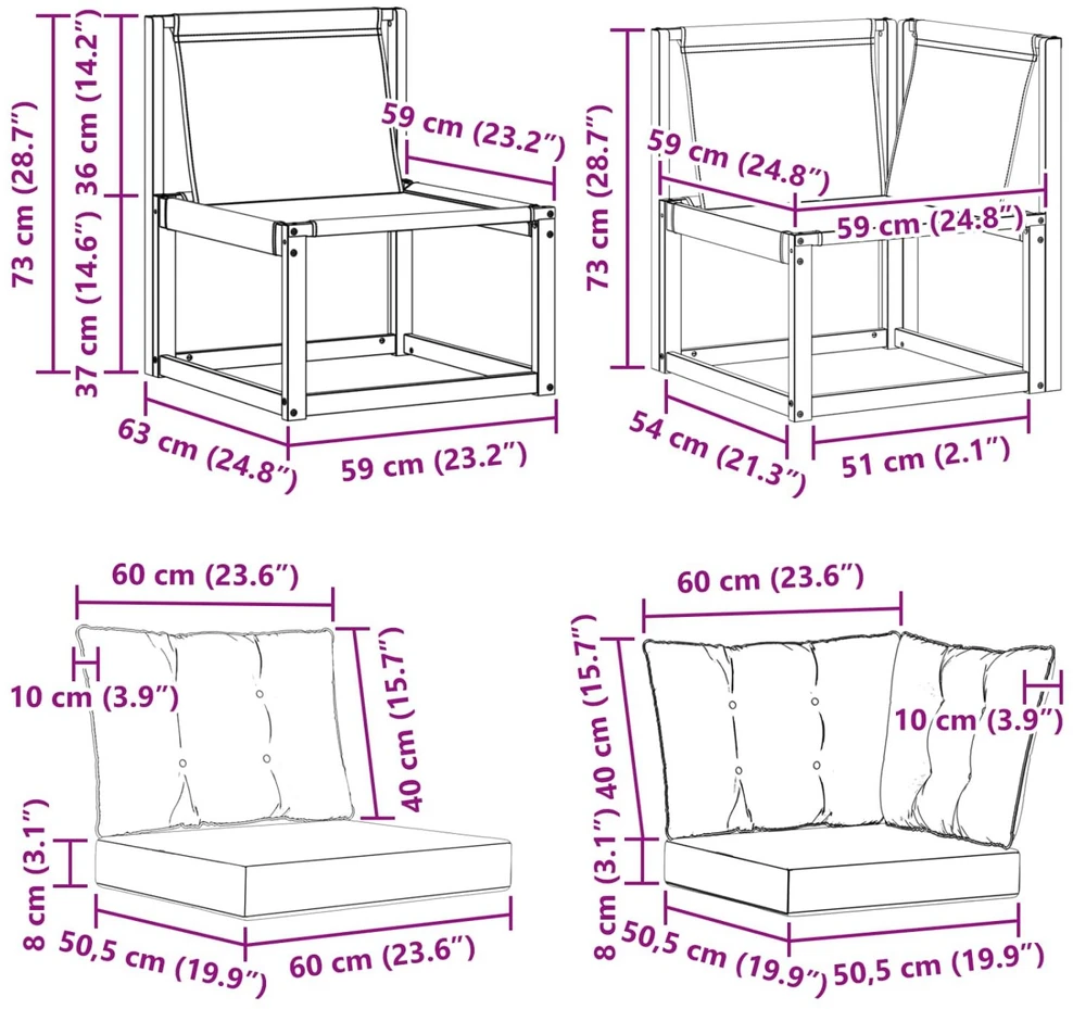 2 vnt. Lauko vidurinė ir kampinė sofa Balta