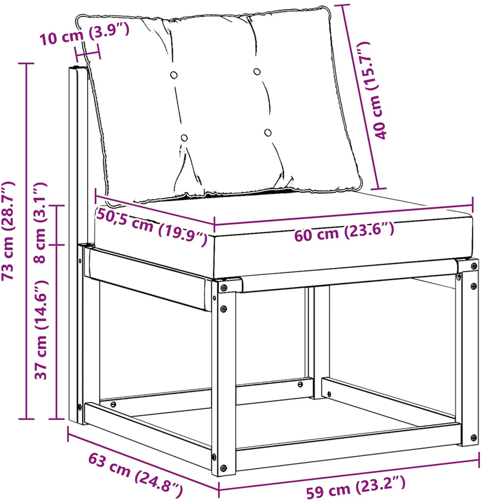 Lauko vidurinė sofa Kietas akacijos medis ir tekstilenas