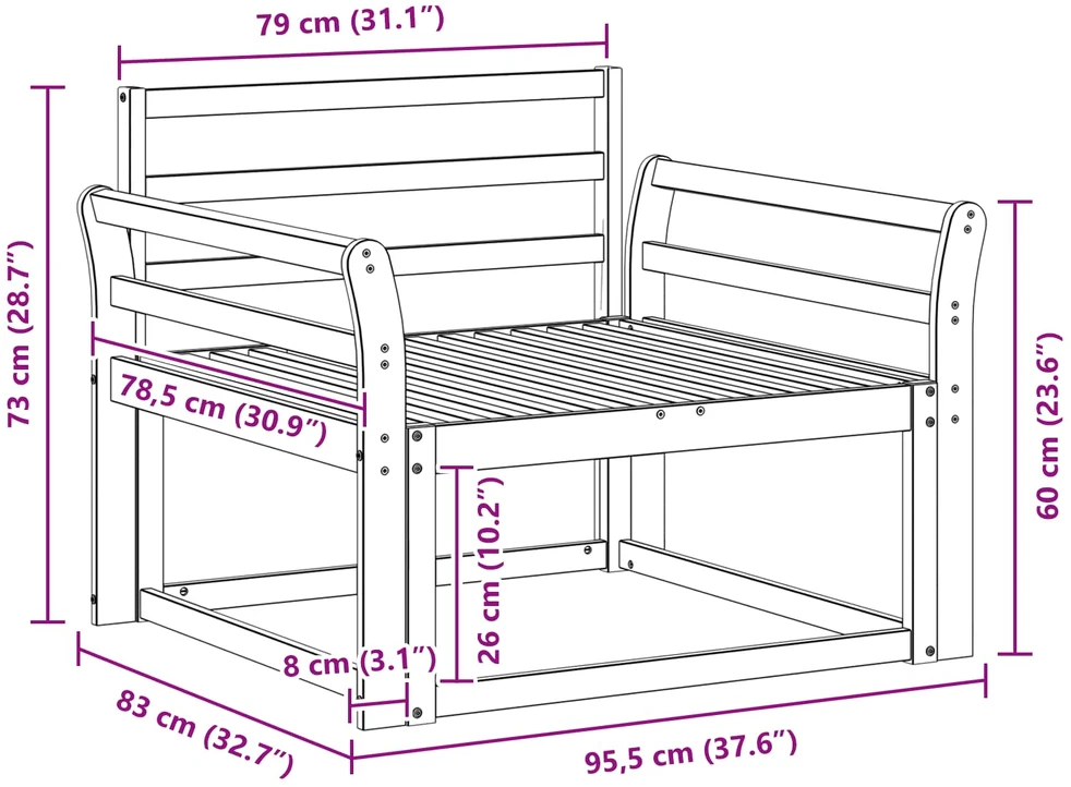 Lauko Vidurinis Sofa Kietos akacijos mediena Balta