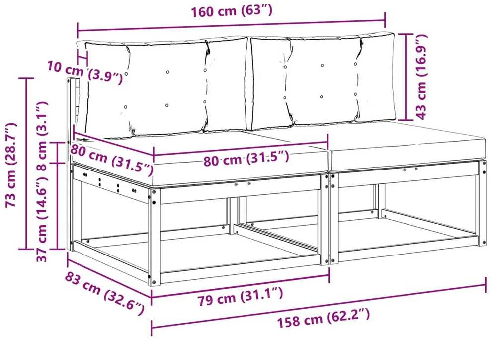 Lauko Vidurinis Sofa su pagalve 2 Vienetas Natūrali