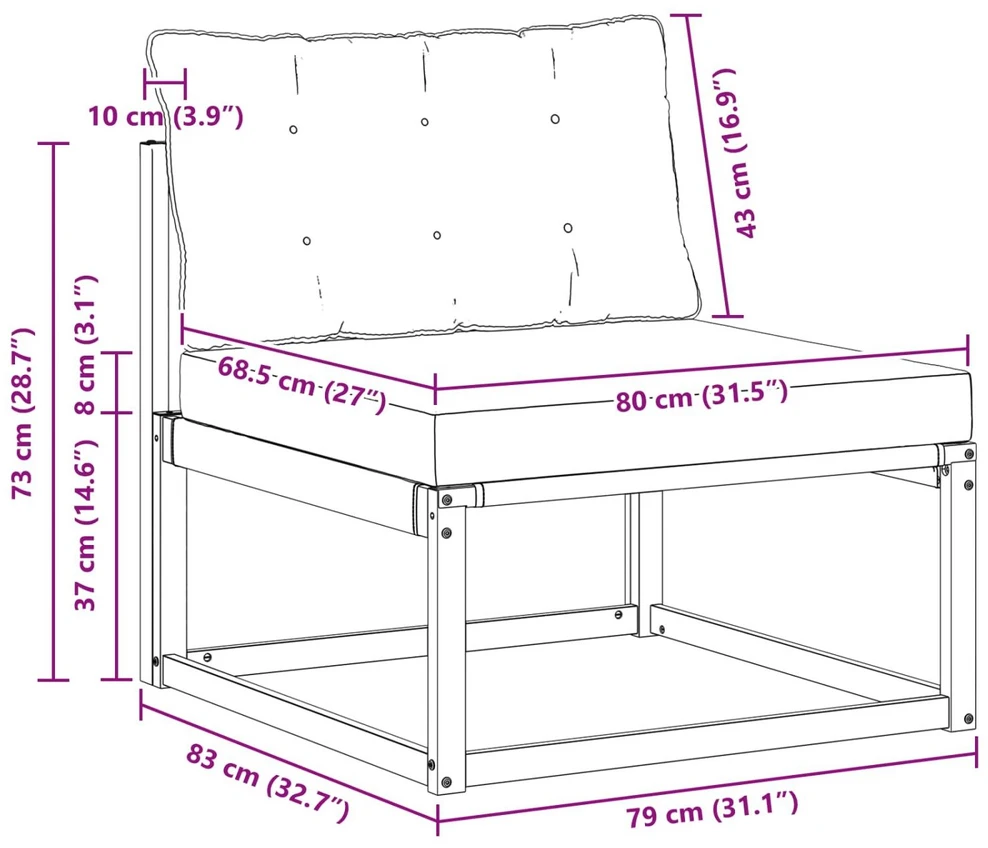Lauko Vidurinis Sofa su pagalve Balta 79 x 83 x 73 cm plienas