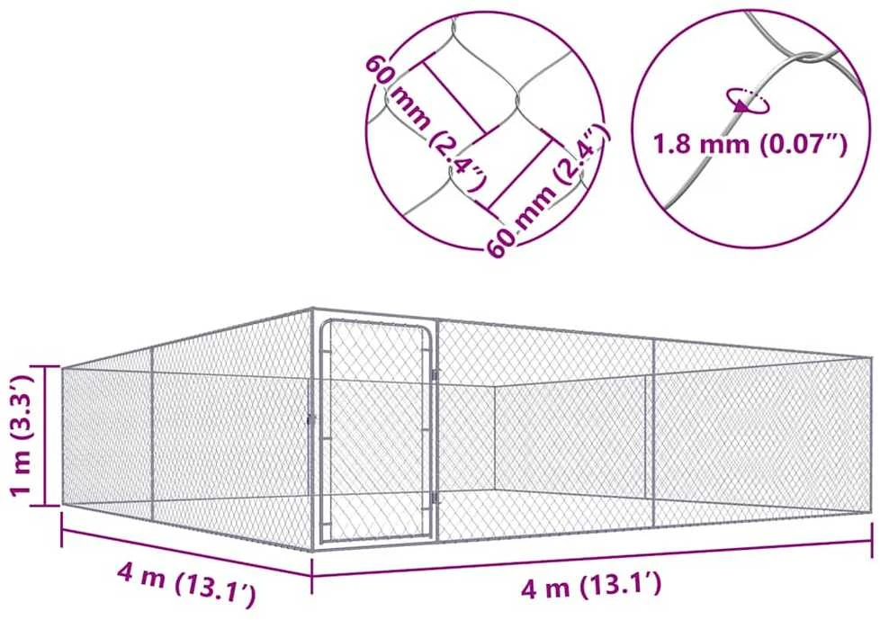 Lauko voljeras šunims, 4x4x1m, galvanizuotas plienas