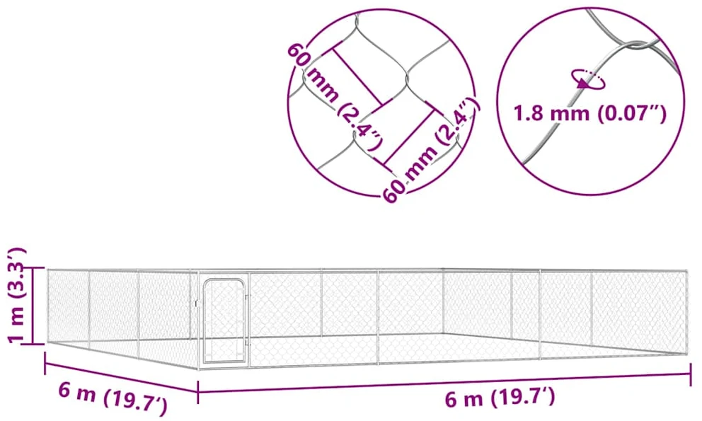Lauko voljeras šunims, 6x6x1m, galvanizuotas plienas