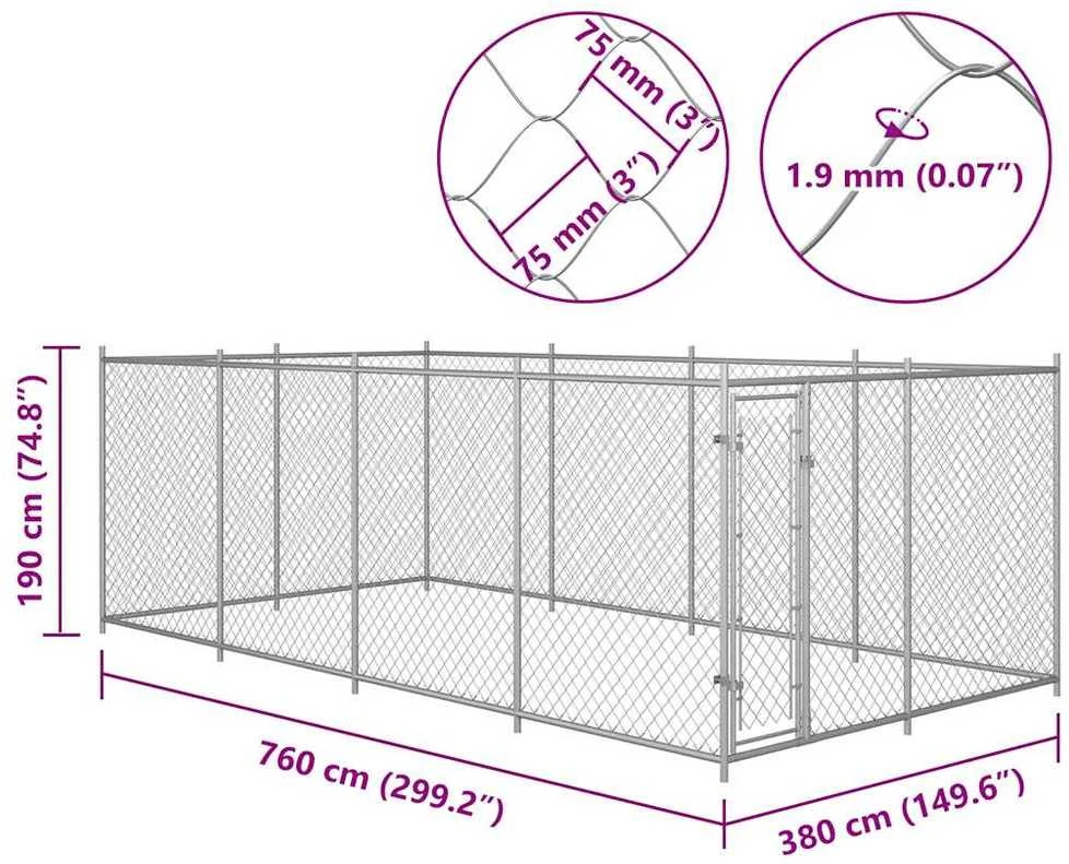 Lauko voljeras šunims, 7,6x3,8x1,9m