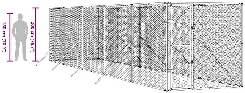 Lauko voljeras šunims, sidabrinis, 2x10x2m, plienas