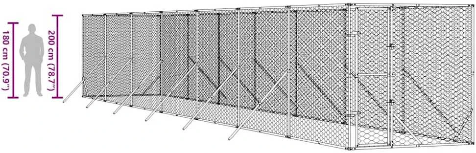 Lauko voljeras šunims, sidabrinis, 2x14x2m, plienas
