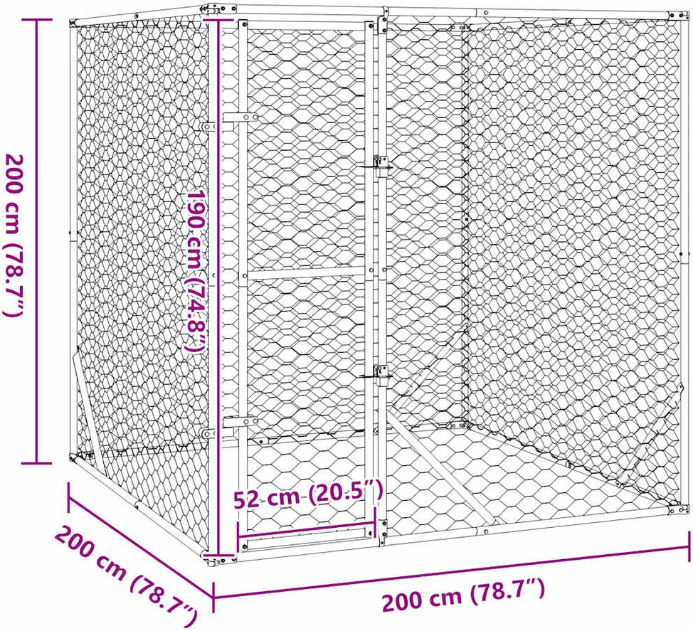 Lauko voljeras šunims, sidabrinis, 2x2x2m, plienas