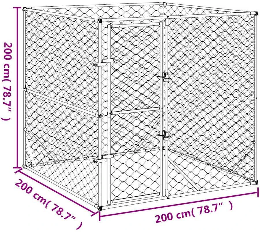 Lauko voljeras šunims, sidabrinis, 2x2x2m, plienas