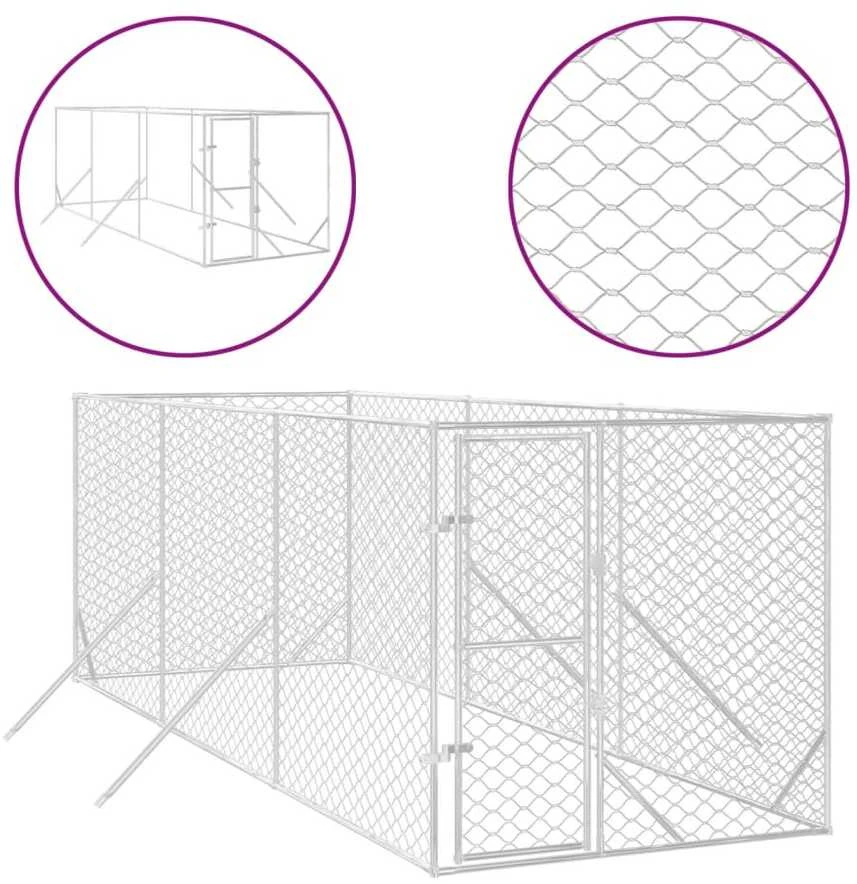 Lauko voljeras šunims, sidabrinis, 2x6x2m, plienas