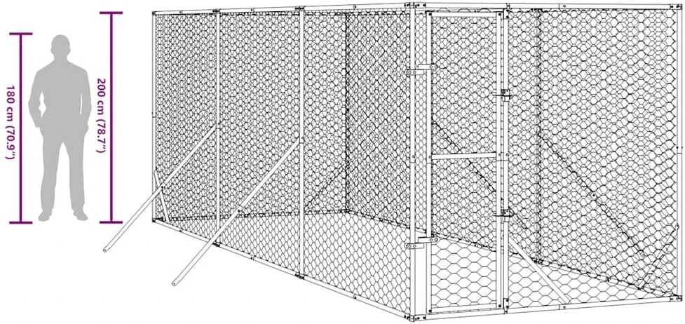 Lauko voljeras šunims, sidabrinis, 2x6x2m, plienas
