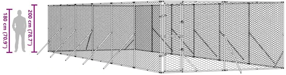Lauko voljeras šunims, sidabrinis, 4x12x2m, plienas