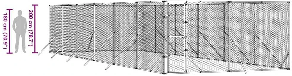 Lauko voljeras šunims, sidabrinis, 4x12x2m, plienas