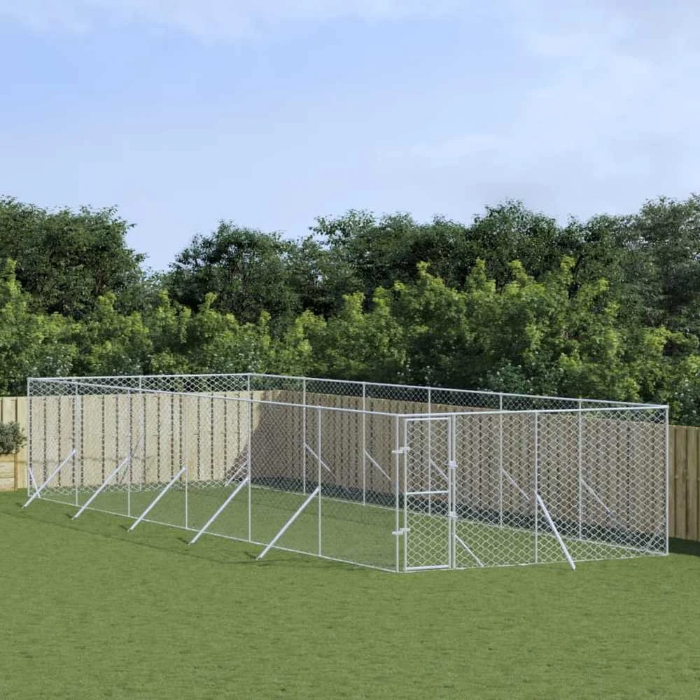 Lauko voljeras šunims, sidabrinis, 4x12x2m, plienas