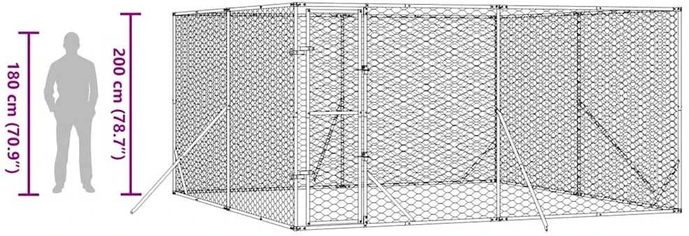 Lauko voljeras šunims, sidabrinis, 4x4x2m, plienas