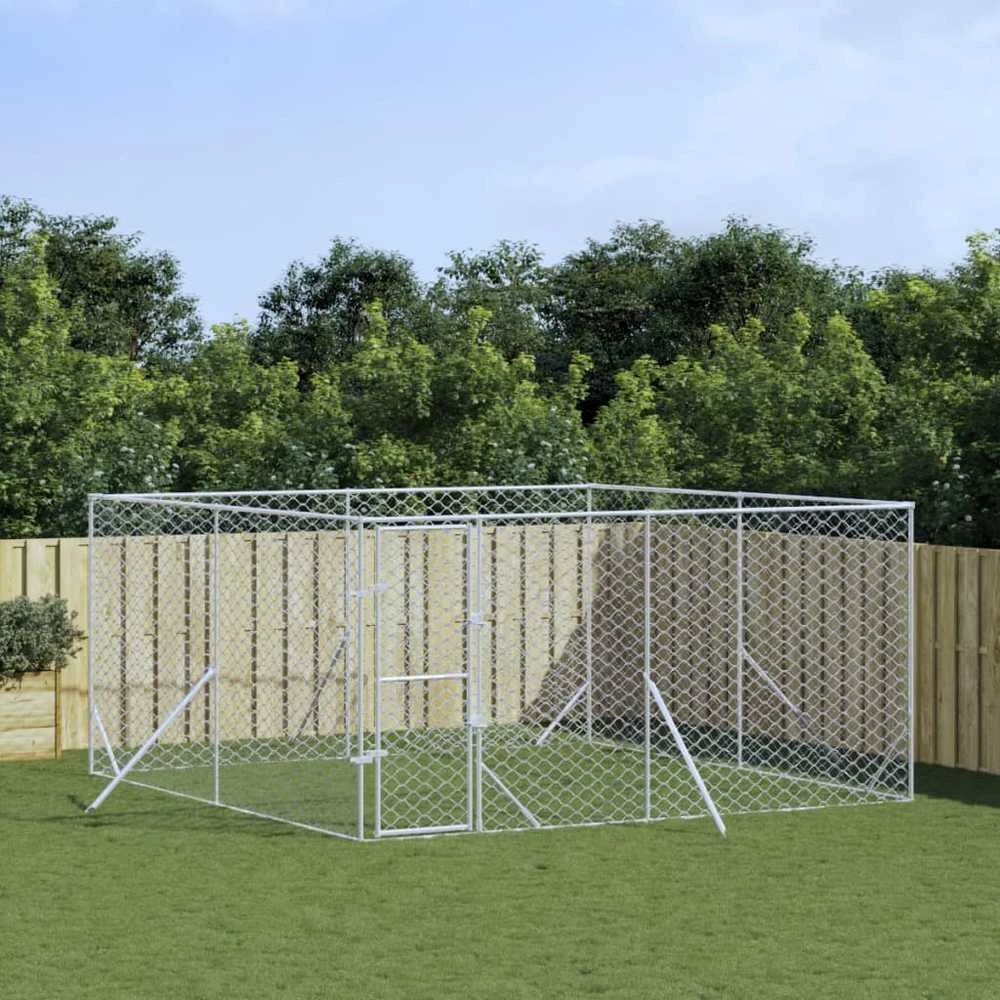 Lauko voljeras šunims, sidabrinis, 4x4x2m, plienas