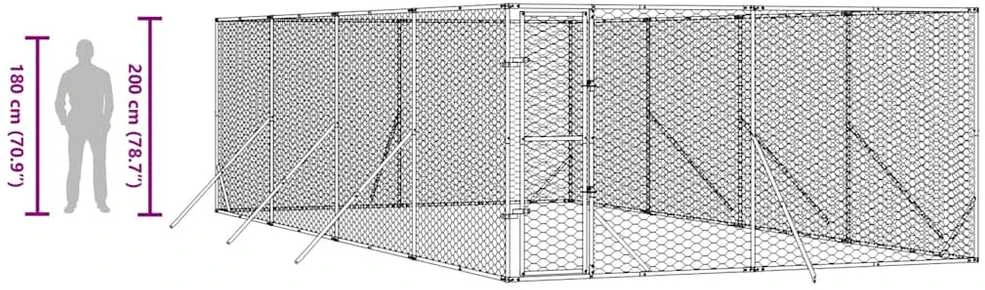 Lauko voljeras šunims, sidabrinis, 4x8x2m, plienas