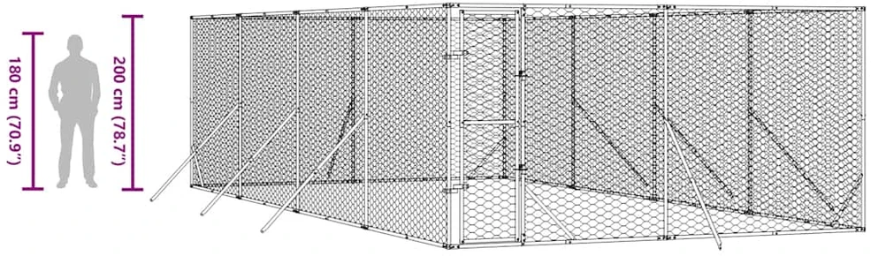 Lauko voljeras šunims, sidabrinis, 4x8x2m, plienas