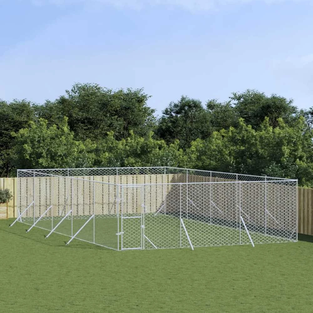 Lauko voljeras šunims, sidabrinis, 6x10x2m, plienas