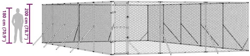 Lauko voljeras šunims, sidabrinis, 6x10x2m, plienas