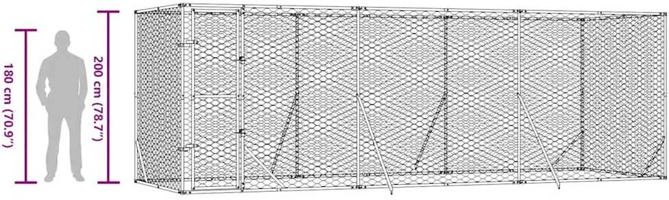 Lauko voljeras šunims, sidabrinis, 6x2x2m, plienas