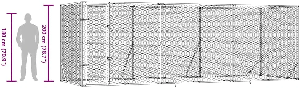 Lauko voljeras šunims, sidabrinis, 6x2x2m, plienas