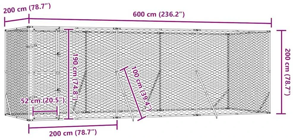 Lauko voljeras šunims, sidabrinis, 6x2x2m, plienas