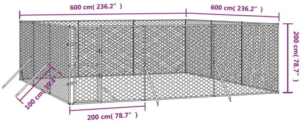 Lauko voljeras šunims, sidabrinis, 6x6x2m, plienas