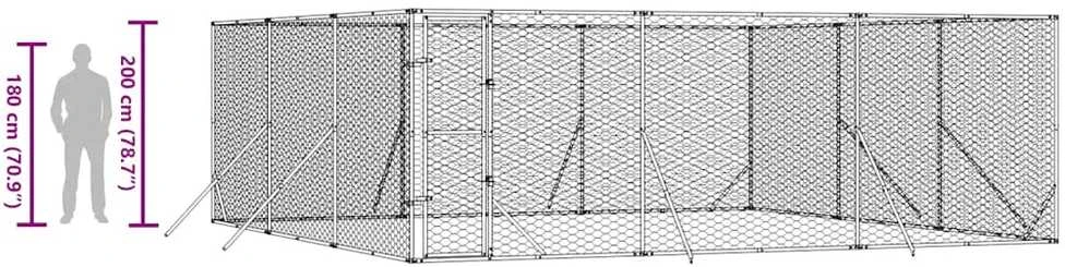 Lauko voljeras šunims, sidabrinis, 6x6x2m, plienas