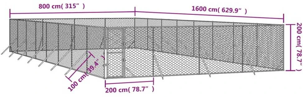 Lauko voljeras šunims, sidabrinis, 8x16x2m, plienas