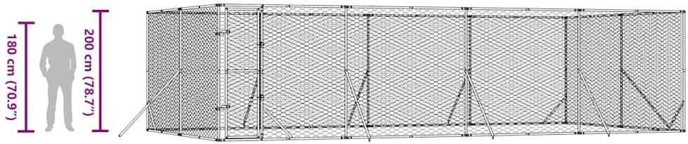 Lauko voljeras šunims, sidabrinis, 8x4x2m, plienas