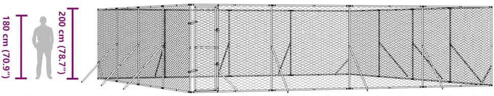 Lauko voljeras šunims, sidabrinis, 8x8x2m, plienas