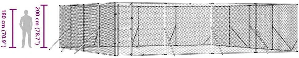 Lauko voljeras šunims, sidabrinis, 8x8x2m, plienas