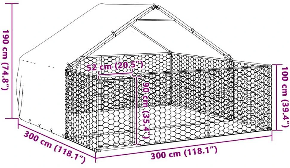 Lauko voljeras šunims su aptvaru, 3x3x1,9m, plienas