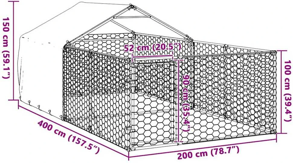 Lauko voljeras šunims su aptvaru, 4x2x1,5m, plienas