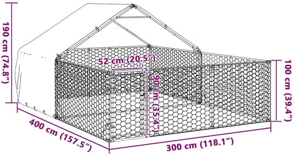 Lauko voljeras šunims su aptvaru, 4x3x1,9m, plienas